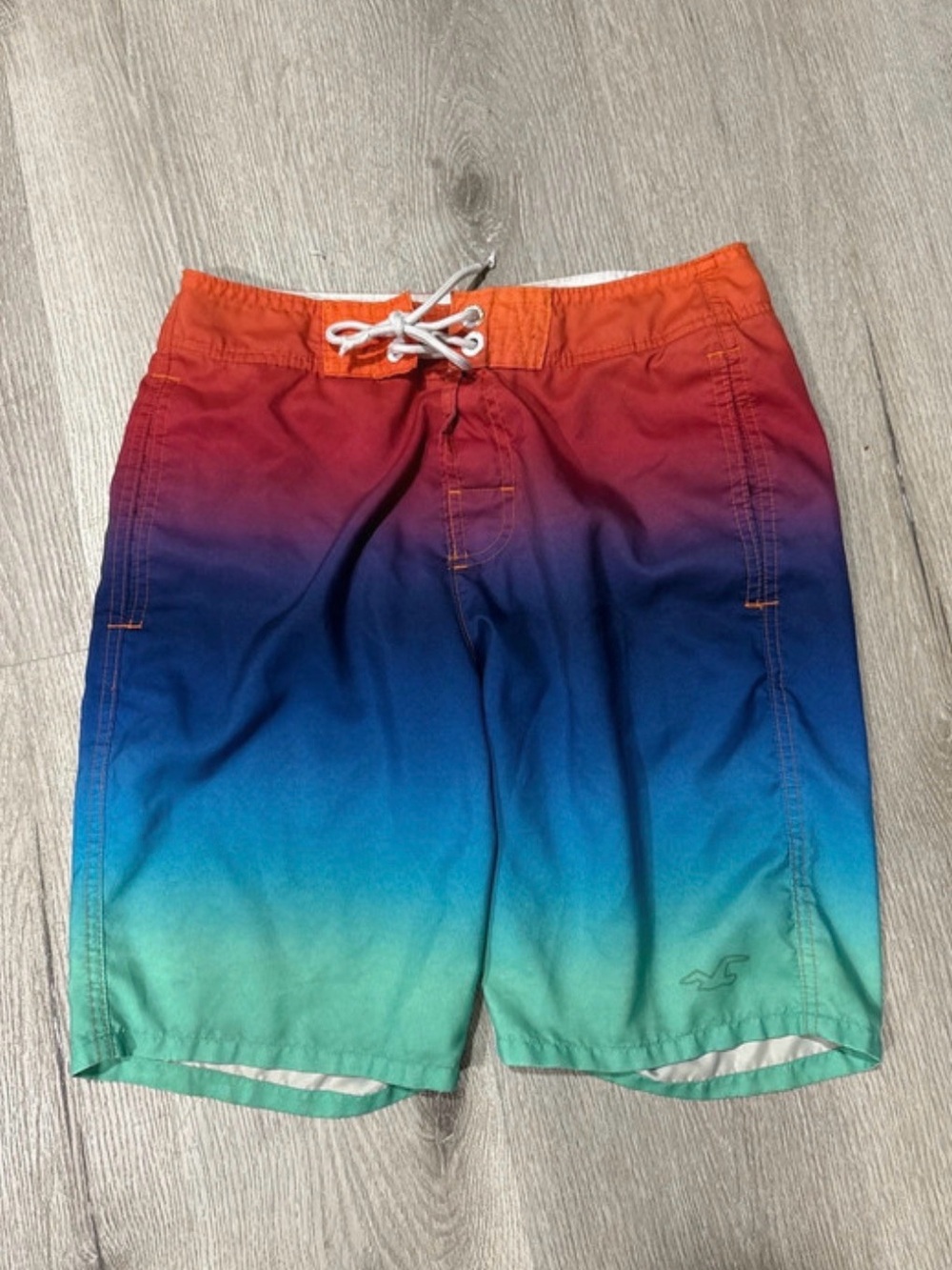 Hollister Orange Red Blue Green Ombre Swim Trunks
